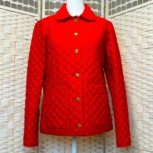 Red quilted snap front walking jacket by Ralph Lauren